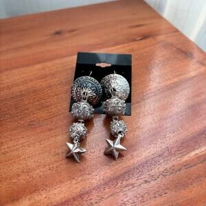 Vintage Intricate Dangle Earrings Ornate Celestial Star Charms